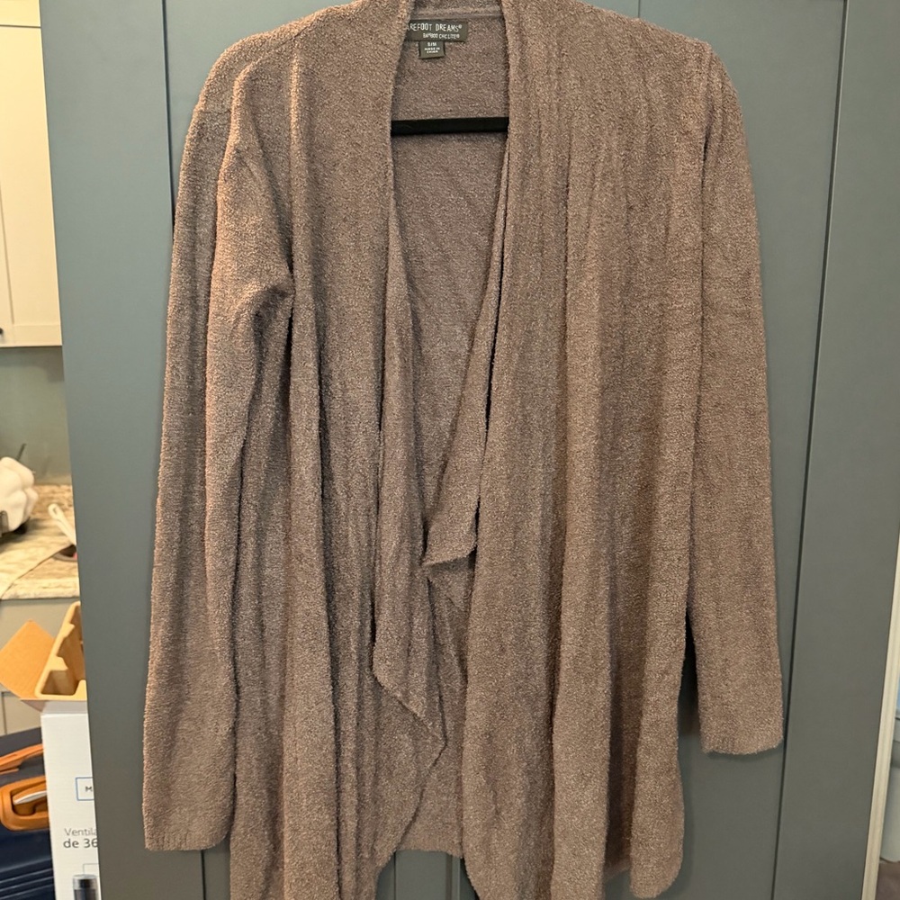 Barefoot Dreams Open-Front Draped Cardigan - Taupe